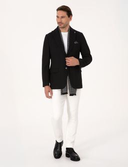 Siyah Slim Fit Y_n Kar___ml_ K_rlang__ Yaka Bal_k S_rt_ Blazer Ceket - Cacharel фото 4