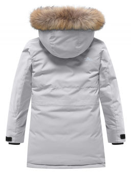 Парка зимняя подростковая для девочки с капюшоном и мехом серого цвета 9532Sr