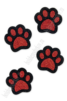 Лазерная вырубка из фетра с блесткой "Лапка" 4,7 см (10 шт) красный/черный, несклеенная