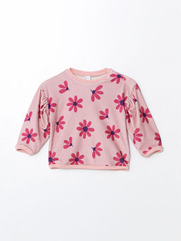 Kadife ?i?ekli K?z Bebek Sweatshirt ve Tayt 2li