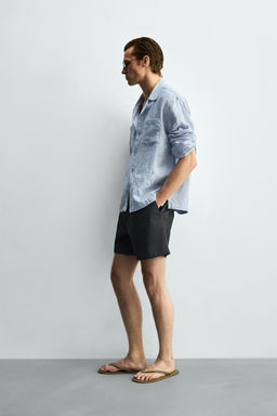 CAMISA RELAXED FIT 100% LINO PLIEGUES / Celeste