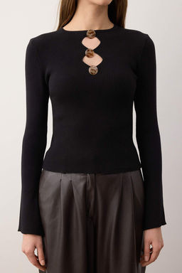 Siyah Aksesuar ve Cut Out/Pencere Detayl? Triko Kazak TWOAW26KZ00255 - Trendyolmilla фото 3