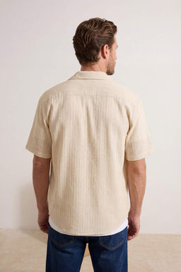 Ekru Oversize Fit Dokulu K?sa Kollu Erkek Gomlek TMNSS26GO00020 - Trendyolmilla фото 6