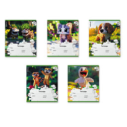 АКЦИЯ Цена за 10 шт. Тетрадь школьная ученическая ErichKrause Pixel Animals, 12 листов, клетка (в плёнке по 10 шт.)_MIX-PACK