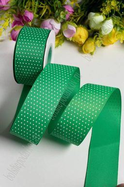 Лента репсовая 4 см*20 ярд "Мелкий горох" (SF-181) зеленый №19