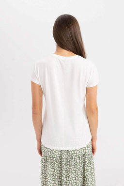 Футболка с коротким рукавом с круглым вырезом и принтом - Defacto фото 5