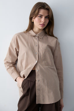Kahverengi Cizgili Dokuma Gomlek TWOSS26GO00148