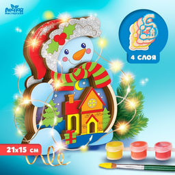Роспись по дереву Новый год! Ночник снеговик, набор для творчества