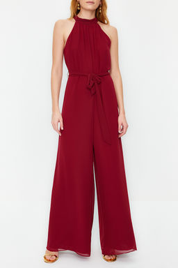 Bordo Kusakl? Maxi Sifon Astarl? Dokuma Tulum TWOSS23TU00093