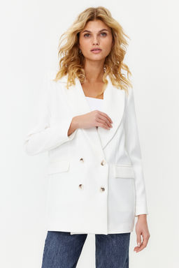Beyaz Oversize Astarl? Dugmeli Dokuma Blazer Ceket TWOAW22CE0167