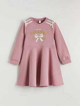 Bisiklet Yaka Bask?l? K?z ?ocuk Elbise