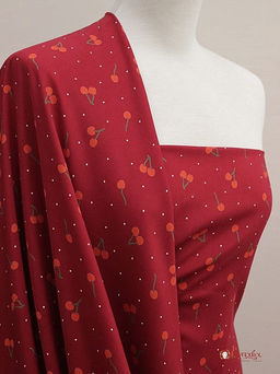 Штапель Премиум Маленькие вишенки с точками на малиновом, ш.1.43м, вискоза-100%, 120гр/м.кв - Купава фото 4