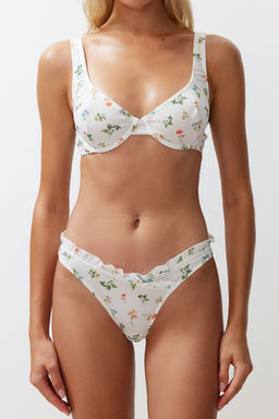 TRENDYOLMILLA Ekru Cicekli Ip Ask?l? Kaps?z Orme Ic Camas?r? Tak?m? THMSS24CC00032 фото 4