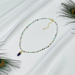 Колье из Флюорита с подвеской из Аметиста 38 см +