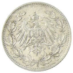 Монета 1/2 марки 1913 года E Германия