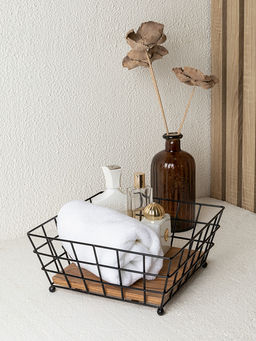 Корзина для хранения 25x25x11 черный сталь с порошковым покрытием/дерево акации