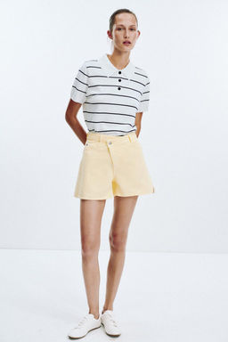 Z1975 HIGH-WAIST CROSSOVER WAIST DENIM SHORTS - Zara фото 5
