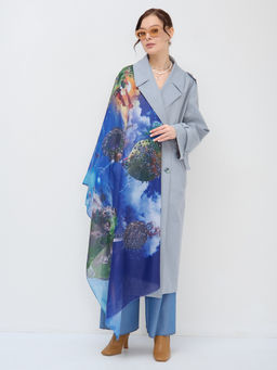 Большой, красивый двусторонний палантин с рисунком в стиле арт-декои необычной текстурой ткани. Края изделия украшены бахрамой. Только ручная стирка. - Tantino фото 2