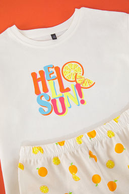 Ekru K?z Cocuk %100 Pamuk Slogan Bask?l? K?sa Kol Mini Me/Anne-K?z Orme Pijama Tak?m? TKDSS2500026 - Trendyolmilla фото 4