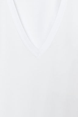 CAMISETA INTERLOCK CUELLO PICO / Blanco - Zara фото 6