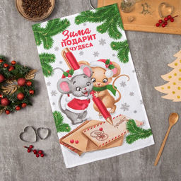 Цена за 5 шт. Полотенце "Доляна" Зимние чудеса 35х60см,100% хл 160 г/м2
