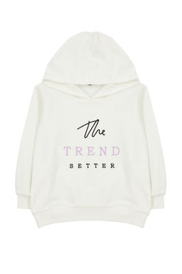 TRENDYOLMILLA Ekru K?z Cocuk Mevsimlik-Ince Slogan Desenli Kapusonlu Orme Sweatshirt TKDAW25SW00002