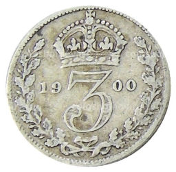 3 пенса 1900 года Великобритания
