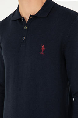Erkek Slim Fit Polo Yaka Lacivert Basic Kazak