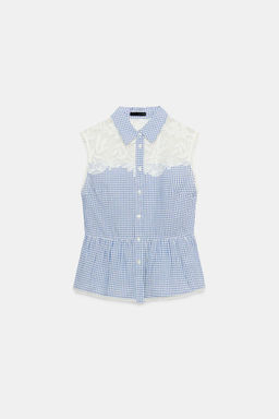 COMBINED GINGHAM BLOUSE - Zara фото 6