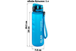 Бутылка для воды 1000 мл 7,8*7,8*28,5 см "Style Matte" с углубл д/п аквамар-морская волна мотивацион
