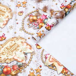 Цена за 10 шт. Бумага упаковочная глянцевая Вязанка на белом, 70 х 100 см