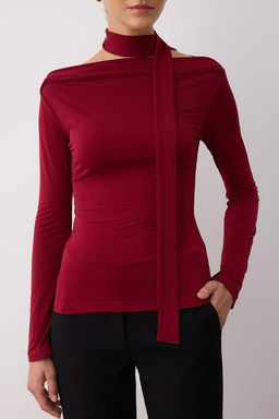 Trendyolmilla Siyah Sal Detayl? Fitted/Vucuda Oturan Esnek Orme Bluz TWOAW25BZ00107