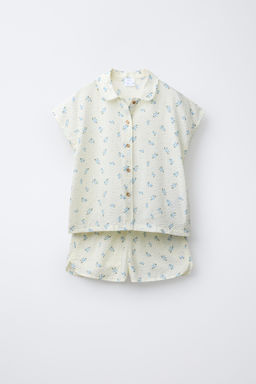 AGES 6-14/ SEERSUCKER FLORAL SHIRT AND BERMUDA PYJAMAS