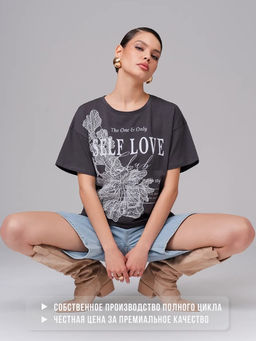 Футболка оверсайз с надписью и кружевом - Sahar art lab фото 3