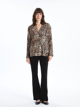 G?mlek Yaka Leopar Desenli Kad?n Bluz