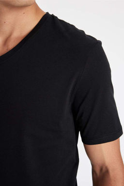 Базовая футболка Slim Fit с V-образным вырезом и короткими рукавами - Defacto фото 5