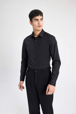 Рубашка Slim Fit с итальянским воротником и длинными рукавами без глажки - Defacto фото 5