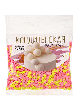 Посыпка кондитерская, Сердечки неон, мини, розовый, лимонный, 50 г