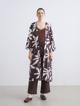 ?al Yaka Desenli Oversize Kad?n Kimono