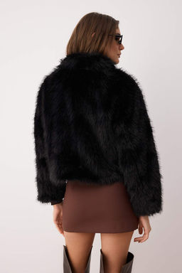 Siyah Oversize Kal?p Kurk Biker Ceket Mont TWOAW26MO00058