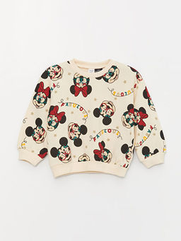 Bisiklet Yaka Minnie Mouse Bask?l? K?z Bebek Sweatshirt