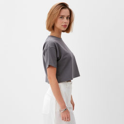 Футболка укороченная женская MINAKU OVERSIZE FIT, графит, размер 50