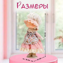 Интерьерная кукла текстильная Малышка в чепчике и переднике цветочном, с корзиной цветов, 33?14?16 см - Simaland фото 2