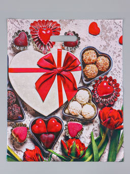 Цена за 50 шт. Ассорти подарочных пакетов полиэтиленовых с вырубной ручкой, 38?45 + 3 см, 50 мкм