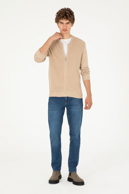 Мужской базовый трикотажный кардиган песочного меланжа - U.s. polo assn фото 4