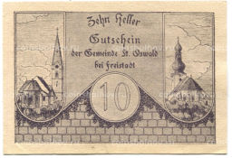 10 геллеров 1920 года Австрия Санкт-Освальд (нотгельд)