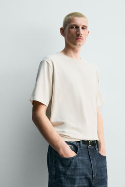 CAMISETA REGULAR FIT MEZCLA ALGOD?N / Beige claro - Zara фото 6