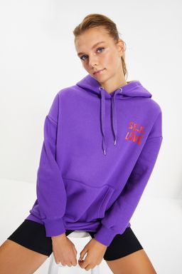 TRENDYOLMILLA Antrasit S?rt Bask? Detayl? Oversize/Genis Kal?p Kal?n Ici Polarl? Orme Sweatshirt TWOAW22SW0687  фото 17