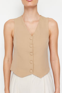 Vizon Fitted Dugmeli Crop Dokuma Yelek TWOSS21YE0009
