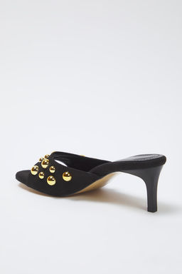 Trendyolmilla Shoes Siyah Alt?n Trok Tasl? Suet Kad?n Kitten Topuklu Terlik TAKSS25TO00099  фото 5